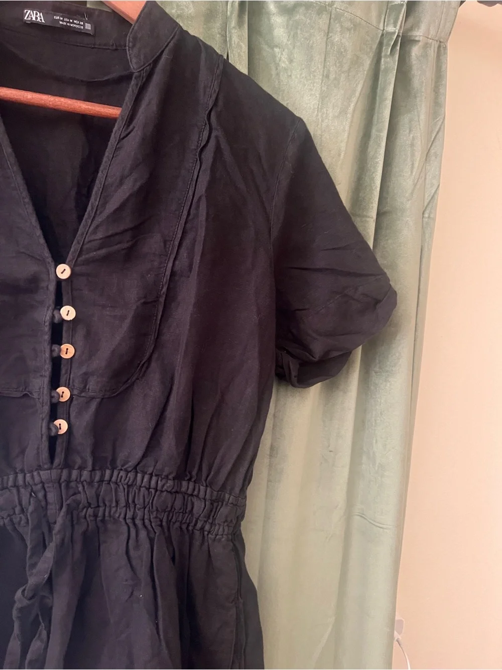 Zara Black Short Sleeve Button-Front linen Romper size Medium